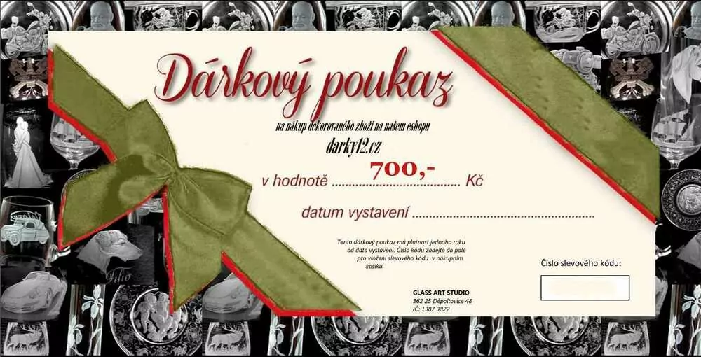 DÁRKOVÝ KUPON 700 VÝROBKY GRAVÍROVÁNÍ A RYTÍ SKLA