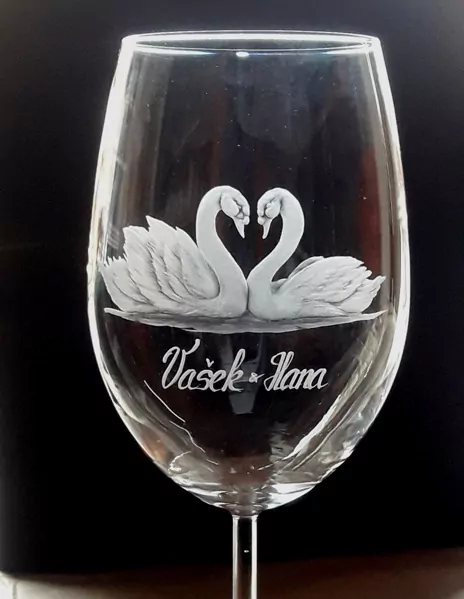 DEKOR NA SVATEBNÍ SKLENICE 731.dd.rd.,LABUTĚ, LABUTÍ SVATBA