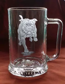 staffordský terier, STAFFORD SHIRE BULL TERRIER, broušený půllitr krýgl se psem ROB 0,5l